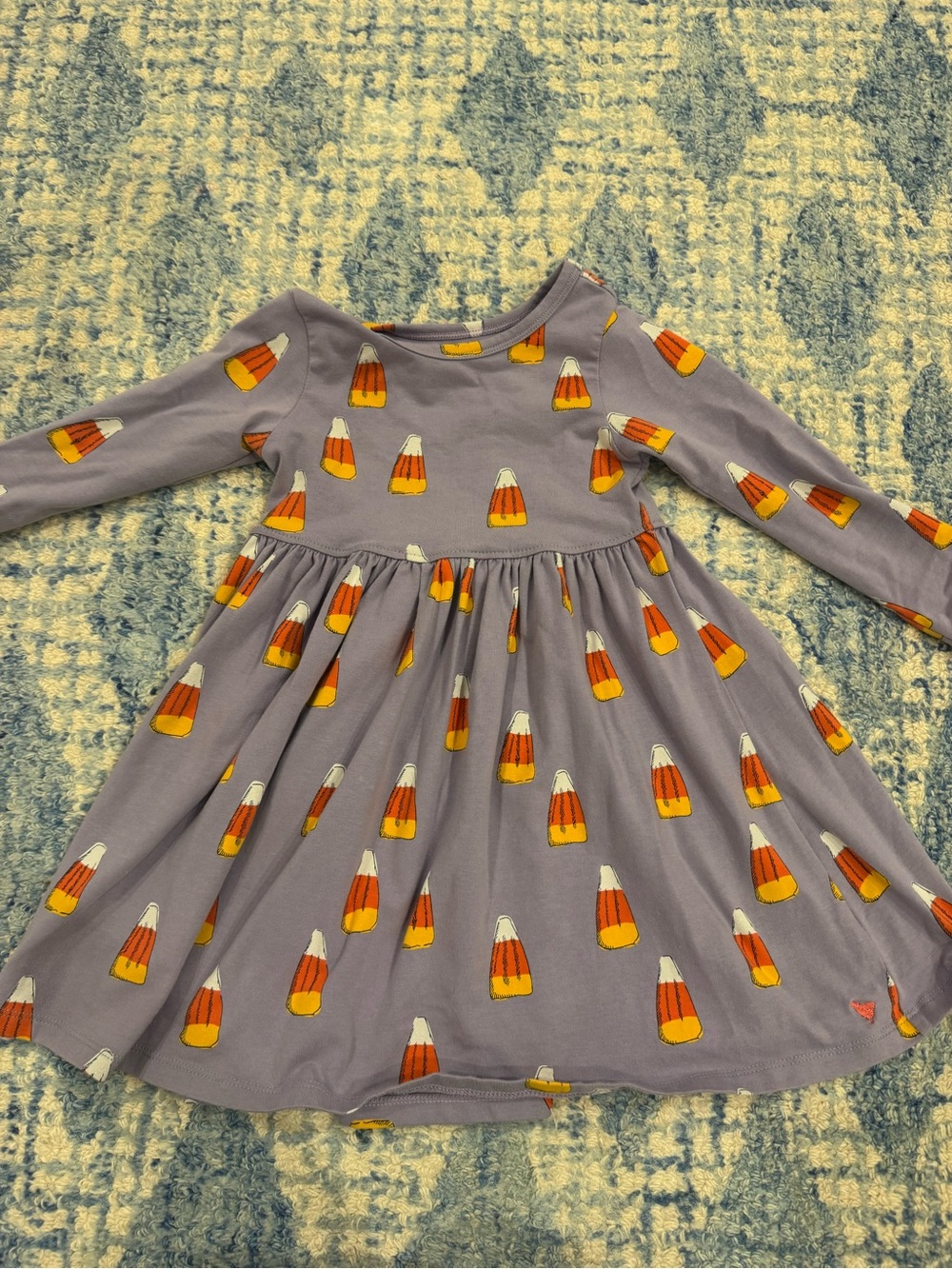Pink Chicken Purple Candy Corn Print Long Sleeve Dress